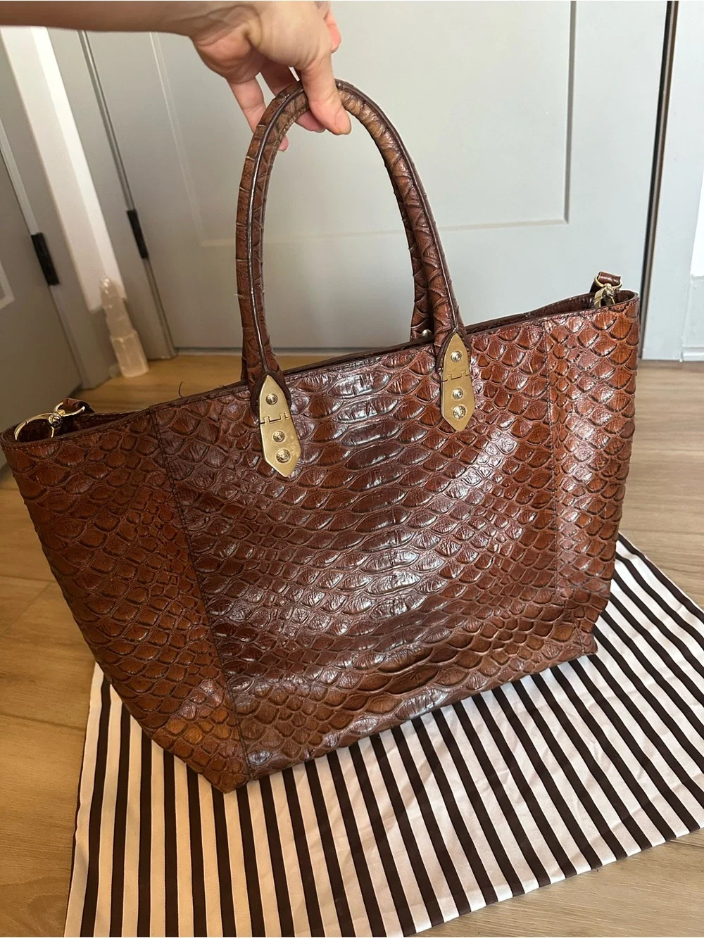 henri bendel Brown Crocodile Leather Tote